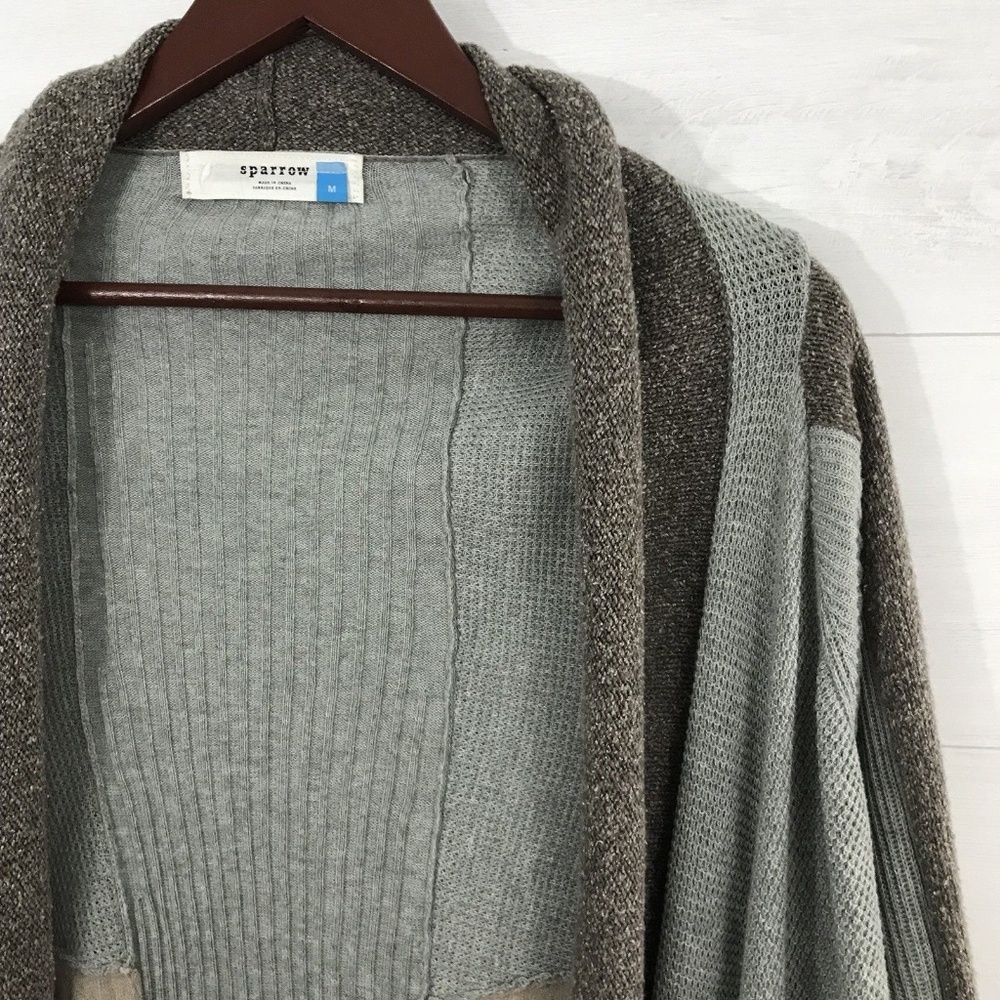 Sparrow Ribbed Patchwork Open Front Drape Cardigan - Picture 2 of 8